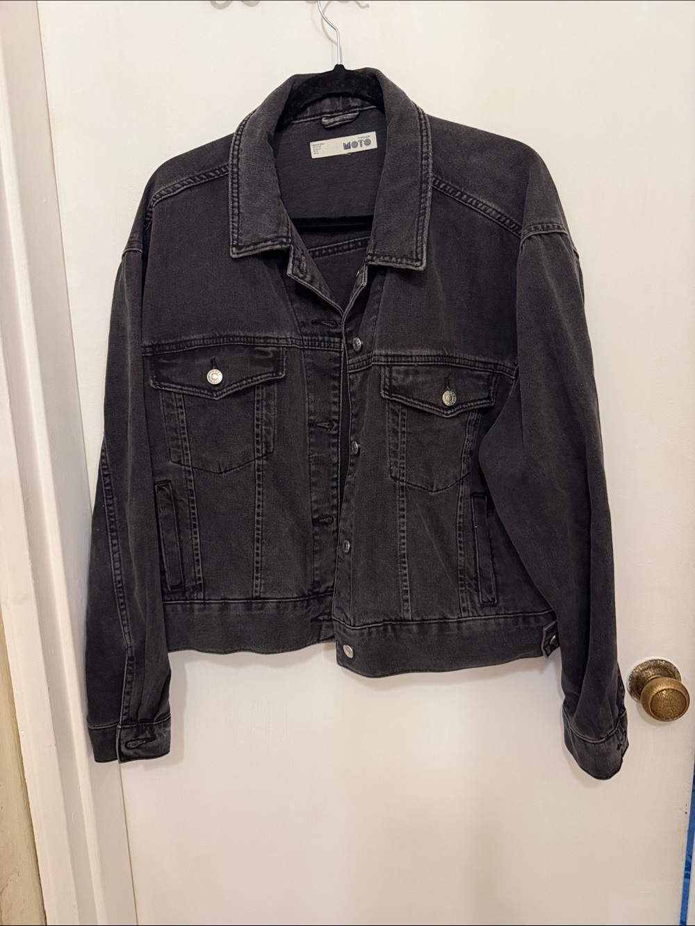Topshop MOTO Black Denim Trucker Jacket